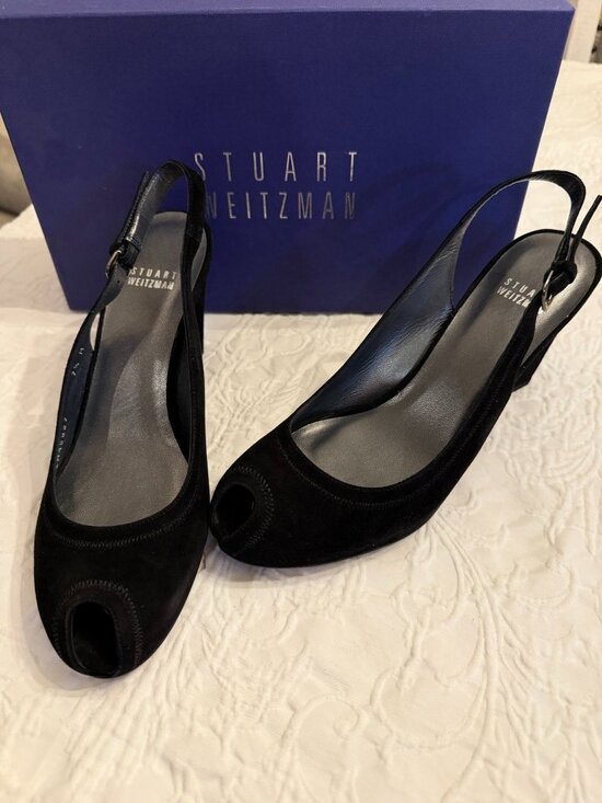 Stuart Weitzman Shoes - STUART WEITZMAN PEAKOSLING WEDGES BLACK SUEDE